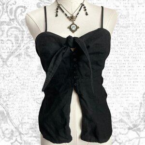 Black linen tie-up top with button-up bodice